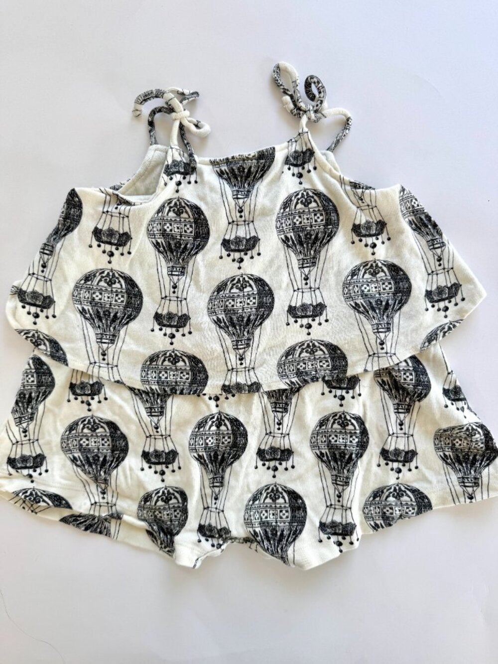 Kate Quinn Hot Air Balloon Tie Strap Romper Cream Black 18-24M